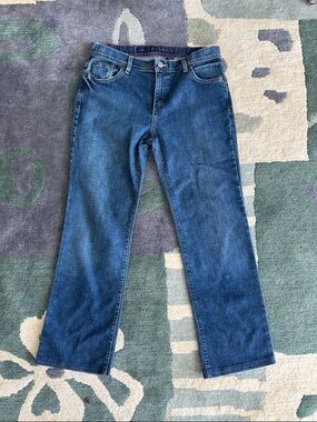 VINTAGE J CREW 5 POCKET ZIP BLUE JEANS DENIM ORANGE TOPSTITCH STRETCH 4